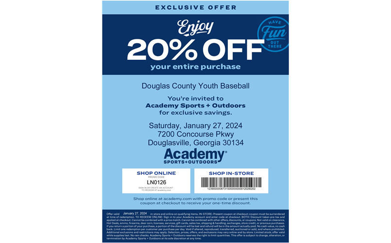 20% Off at Academy Sports - Saturday, January 27