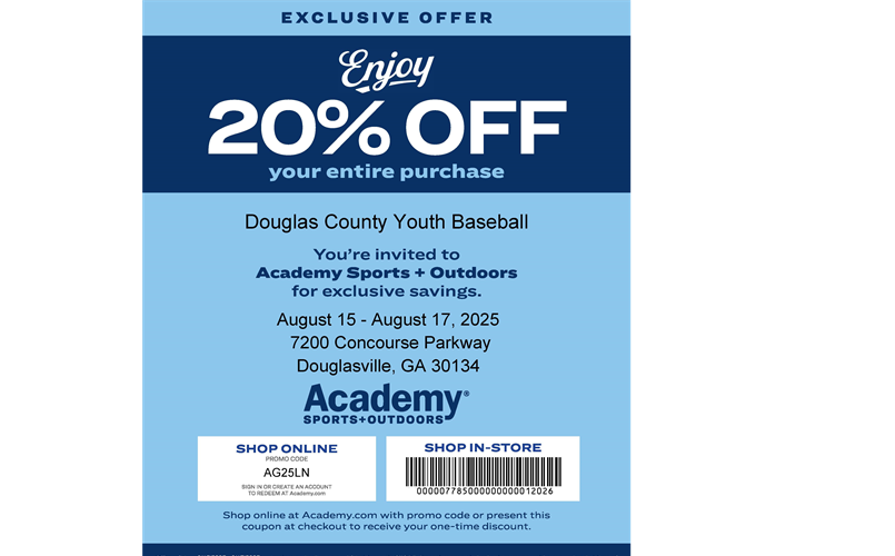 20% Off at Academy Sports 08/15/25 - 08/17/25