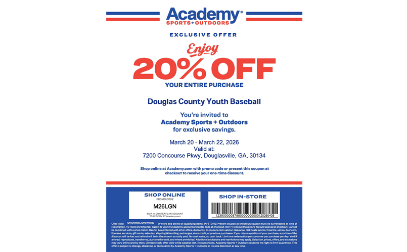 20% off at Academy Sports 03/20/26 - 03/22/26